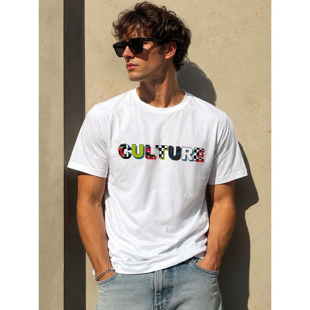Forever 21 Mens Culture Graphic Tee White Multi Pattern Letters Size M NEW